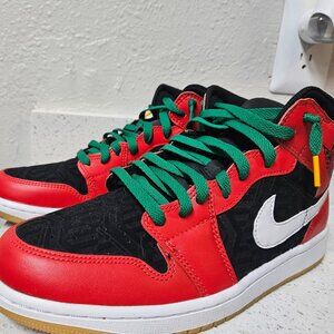 Nike Jordan 1 Mid SE "Christmas" Red Black Green Pattern